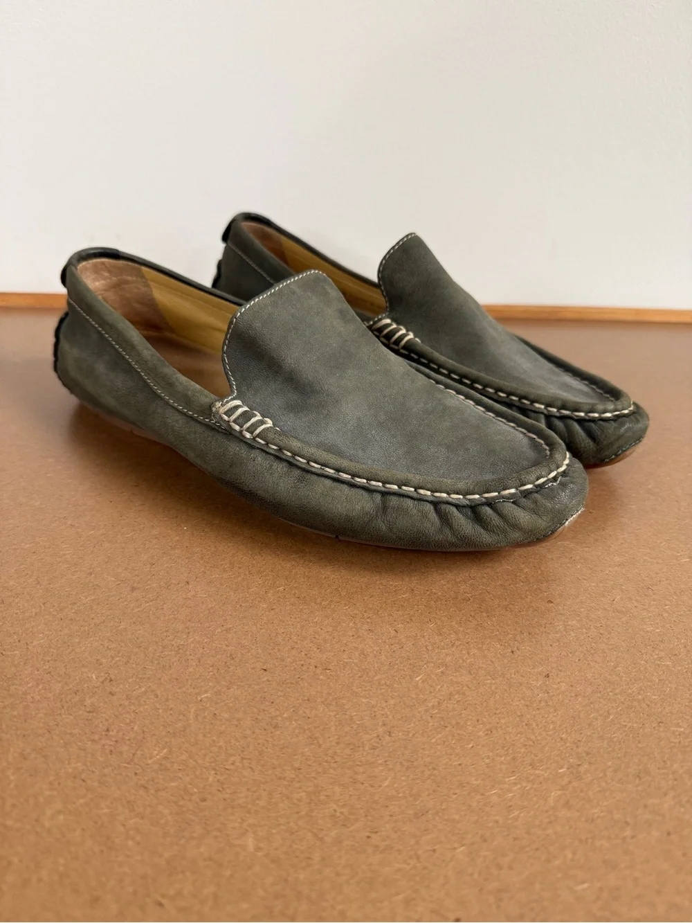 Cole Haan Olive Green Suede Slip-On Loafers